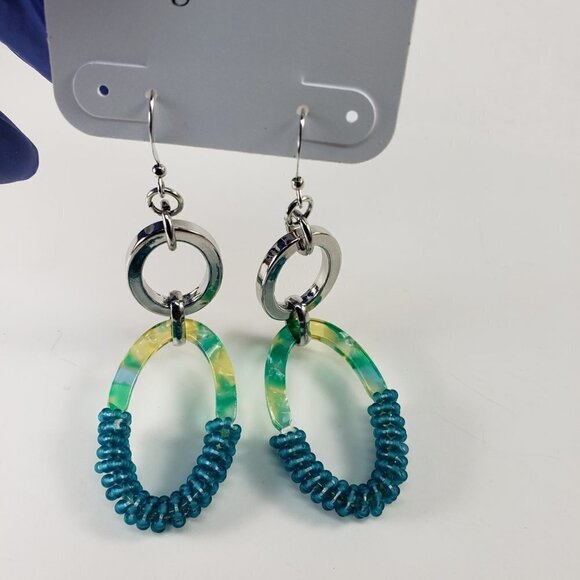 Tropical Radiance Dangle Earrings – Gradient Resin Ovals w Teal Beads &  Silver - Picture 7 of 9